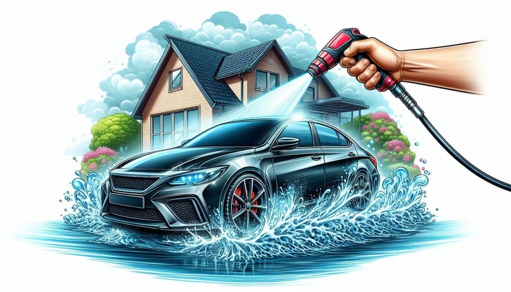 إزالة القطران والحشرات من الجزء الخارجي لسيارتك Washing car with water jet