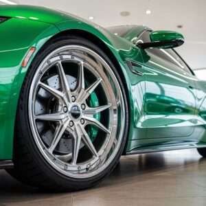 clean wheel on green car