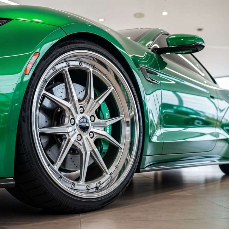 Remove Brake Dust from Car Wheels clean wheel on green car